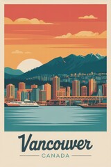 Obraz premium Vintage Travel Poster of Vancouver Canada Skyline 