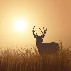 Naklejka premium Silhouette of a deer at sunrise.