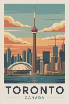 Vintage Travel Poster of Toronto Canada Skyline  
