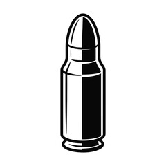 Black and white illustration of a single bullet cartridge ammunition firearm