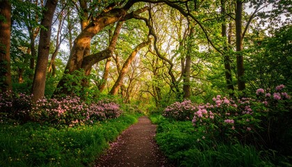 Obraz premium Path through sunlit spring forest