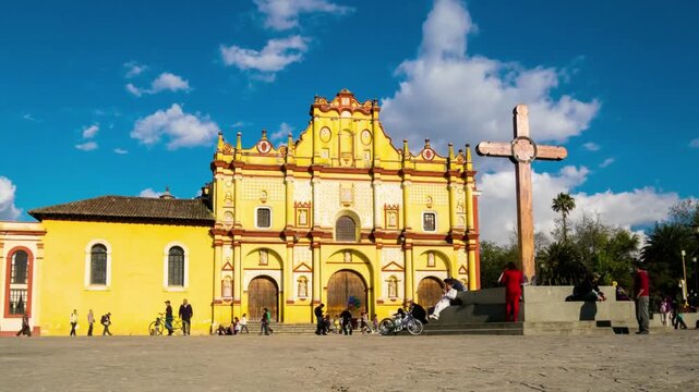 Beautiful yellow church in san cristobal de las casas, chiapas, mexico