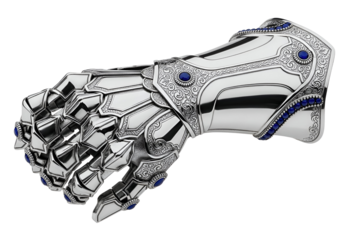 Exquisite intricately designed robotic hand adorned with blue gemstones showcasing advanced