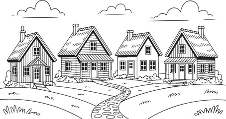 Obraz premium Charming Countryside Cottages – Minimal Vector House Collection