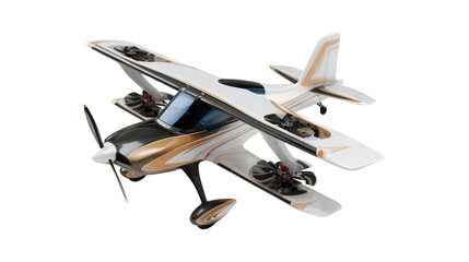 Sleek White and Gold Biplane Airplane Design