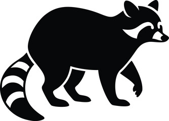Obraz premium Raccoon animal silhouette side profile with striped tail and mask-like face markings on white background