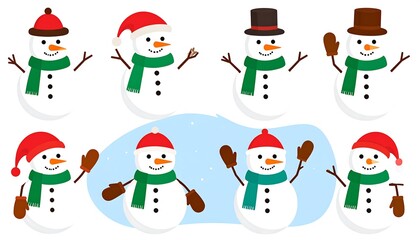 Cute snowmen in various poses