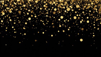 Gold confetti falling on black background