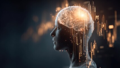 Digital brain overlay on a human profile