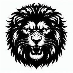Fototapeta premium Fierce black and white lion head illustration with open mouth