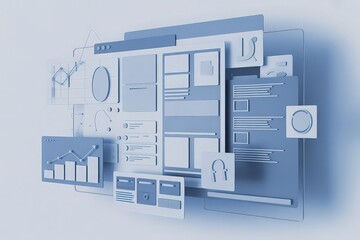 Abstract digital blueprint of futuristic technology and data visualization concepts