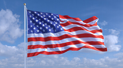American Flag Waving Against a Blue Sky Background