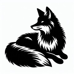 Obraz premium Stylized black and white illustration of a fox lying down