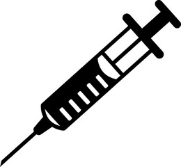 Syringe Vector Icon. Black and white symbol of injection, vaccine, or medical needle. Healthcare and immunization concept silhouette.
