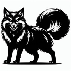 Obraz premium Fierce black fox with fluffy tail standing aggressively