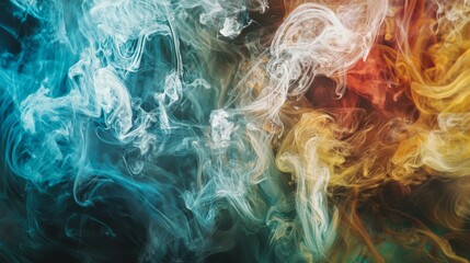Obraz premium Colorful swirling ink in water forming abstract smoke textures with vibrant red, orange and teal tones