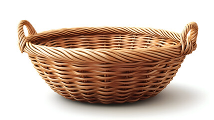 Handwoven Wicker Basket with Handles on White Background