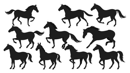 Black horse silhouettes in motion black horses running