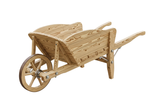 Handcrafted Wooden Wheelbarrow Model for Garden and Construction Use Including Detailed Features
