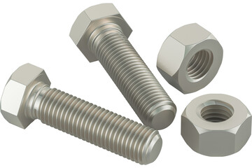 Bolts with nuts, transparent background