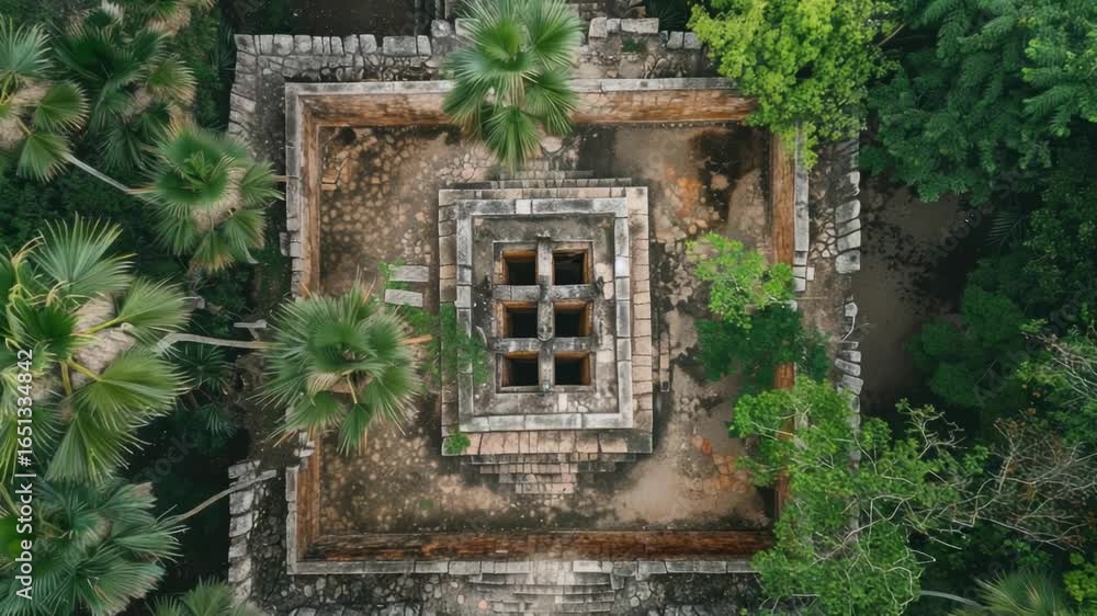 Poster aerial view of a building amidst nature, suitable for use in environmental or architecture contexts