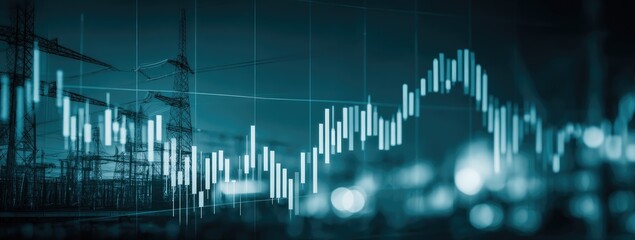 Abstract financial graph overlaid with industrial cityscape