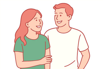 Fototapeta premium Two young adults are exchanging warm smiles and participating in a friendly and intimate discussion together