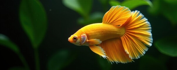 Golden halfmoon betta, flowing fins, dumbo ears, ear, exotic, translucent