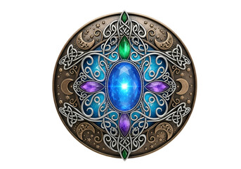 Fototapeta premium Intricate Celtic Style Jewelry Pendant with Vibrant Blue and Purple Gemstones for Elegant