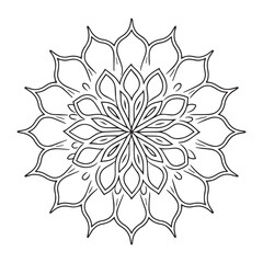 Floral Mandala Vector Design, Geometric Symmetrical Pattern, Line Art Decoration