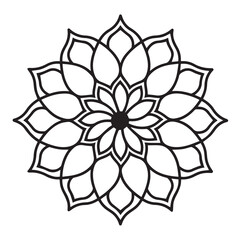 Floral Mandala Vector Design, Geometric Symmetrical Pattern, Line Art Decoration