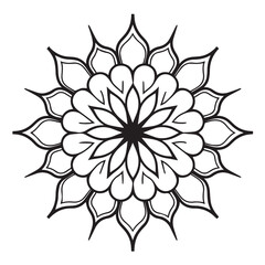 Floral Mandala Vector Design, Geometric Symmetrical Pattern, Line Art Decoration