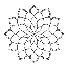 Floral Mandala Vector Design, Geometric Symmetrical Pattern, Line Art Decoration