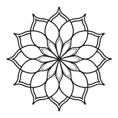 Floral Mandala Vector Design, Geometric Symmetrical Pattern, Line Art Decoration