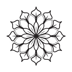 Floral Mandala Vector Design, Geometric Symmetrical Pattern, Line Art Decoration