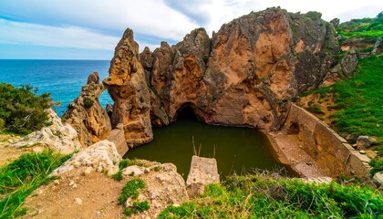 Fototapeta premium Coastal rock formations and a pool