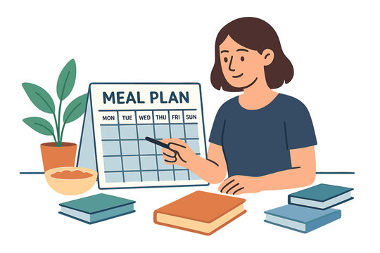 A woman plans her meals and creates a grocery list in the comfort of her own cozy kitchen