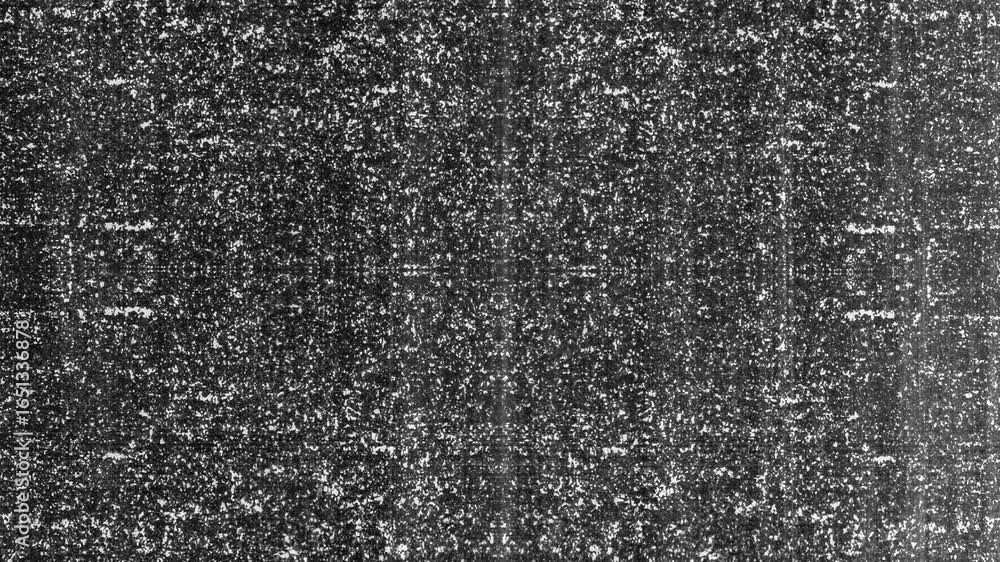 Poster dynamic black and white speckled texture overlay with subtle vertical streaks and light flares