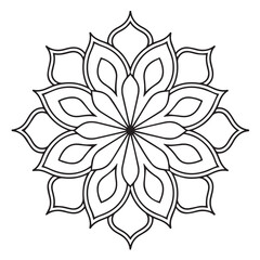 Floral Mandala Vector Design, Geometric Symmetrical Pattern, Line Art Decoration