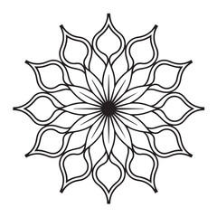 Floral Mandala Vector Design, Geometric Symmetrical Pattern, Line Art Decoration