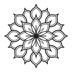 Floral Mandala Vector Design, Geometric Symmetrical Pattern, Line Art Decoration