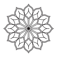Floral Mandala Vector Design, Geometric Symmetrical Pattern, Line Art Decoration