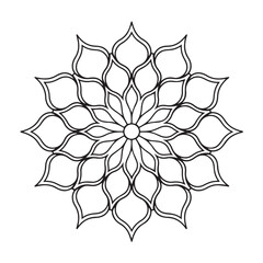 Floral Mandala Vector Design, Geometric Symmetrical Pattern, Line Art Decoration