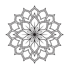 Floral Mandala Vector Design, Geometric Symmetrical Pattern, Line Art Decoration