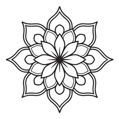 Floral Mandala Vector Design, Geometric Symmetrical Pattern, Line Art Decoration