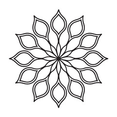 Floral Mandala Vector Design, Geometric Symmetrical Pattern, Line Art Decoration