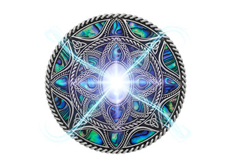 Intricate mystical pendant with luminous blue gemstone and detailed silver filigree design