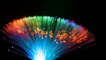 his image shows a vibrant array of illuminated fiber optic strands against a black background
