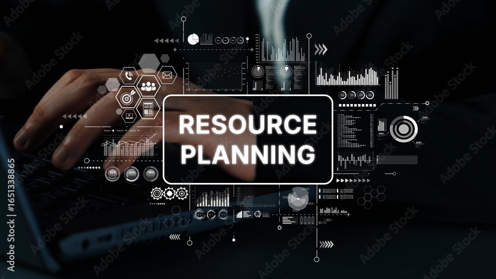 Aufkleber digital concept of resource planning with charts and graphs on laptop keyboard for business analysis