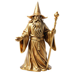 Obraz premium Golden wizard sculpture art isolated on white background PNG.AI Generated.